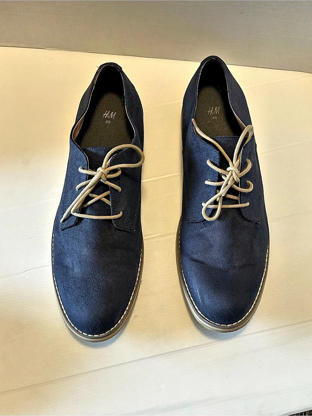 H&M Men's Derby Shoes Size 11.5 US / 45 EU Navy Blue Faux Suede Lace Up Oxfords
